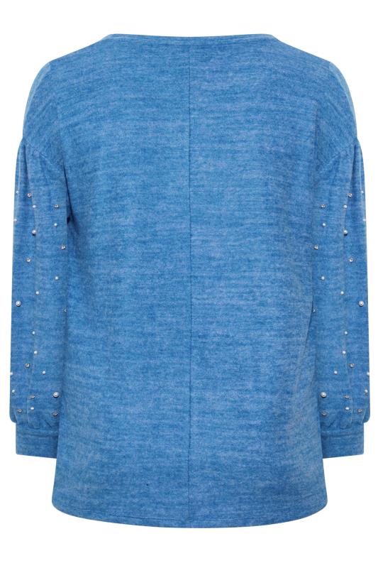 Plus Size Blue Pearl & Diamante Embellished Sleeve Jumper | Yours Clothing  7