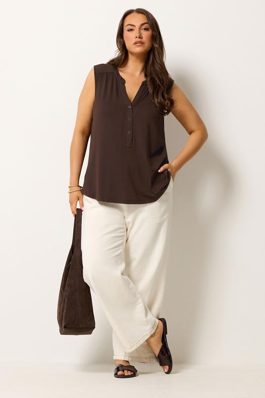 YOURS Plus Size Brown Notch Neck Swing Blouse | Yours Clothing 1