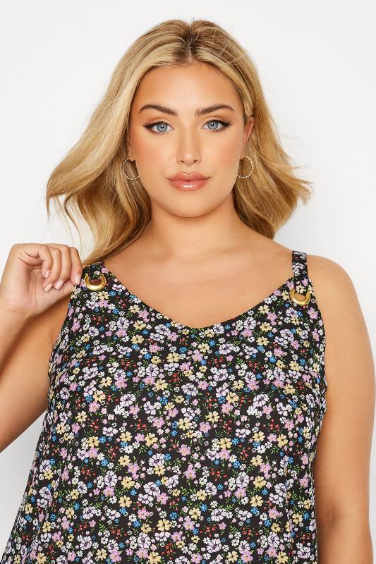 Plus Size Black Ditsy Print Ring Detail Vest Top | Yours Clothing  3