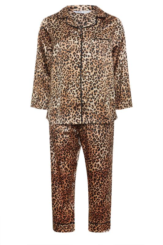 YOURS Plus Size Brown Leopard Print Satin Pyjama Set | Yours Clothing 6