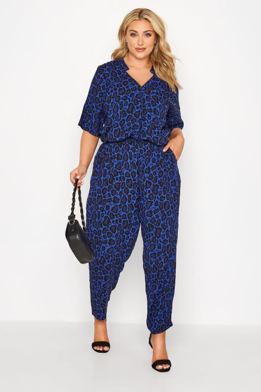 Plus Size Blue Leopard Print V-Neck Shirt | Yours Clothing  4