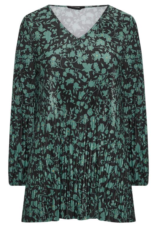 Plus Size Green Floral Print Plisse Pleated Top | Yours Clothing 6