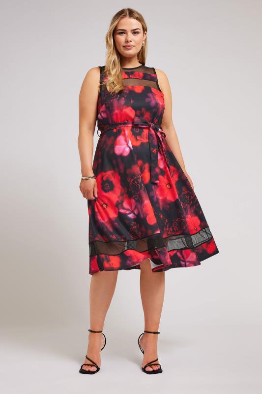YOURS LONDON Plus Size Red Floral Print Skater Dress | Yours Clothing 2