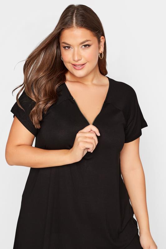 Plus Size Black V-Neck Zip Swing Top | Yours Clothing 4