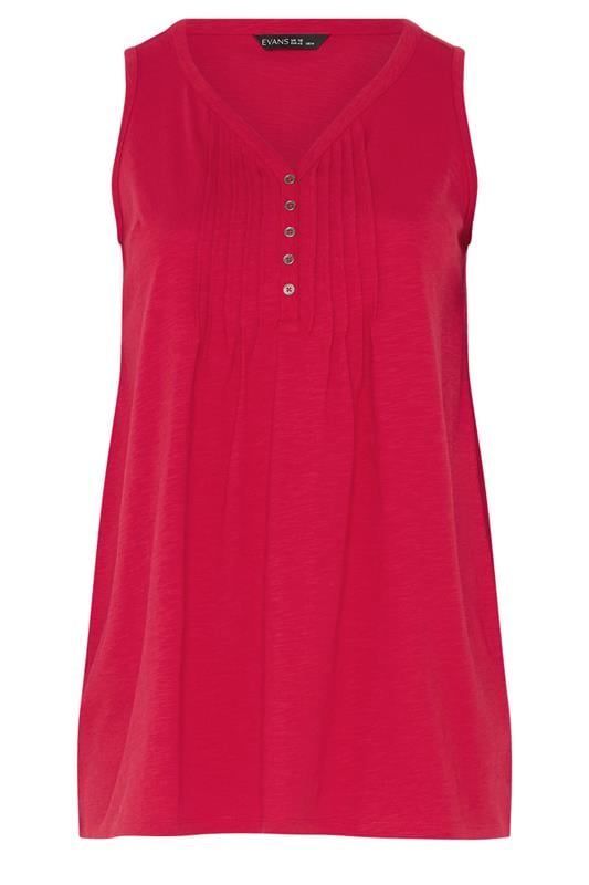 EVANS Plus Size Red Sleeveless Henley Top | Evans 5