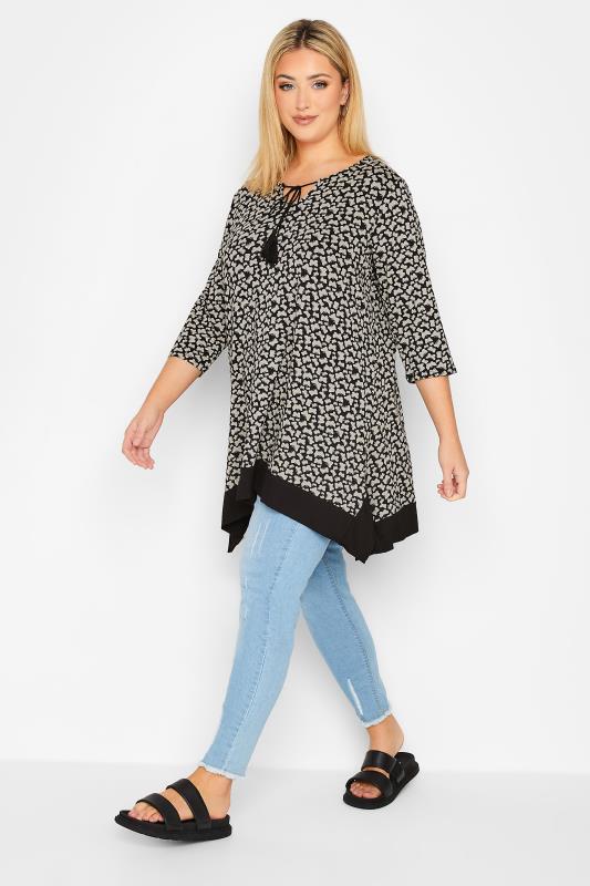 Plus Size Black Butterfly Print Tunic Top | Yours Clothing 2