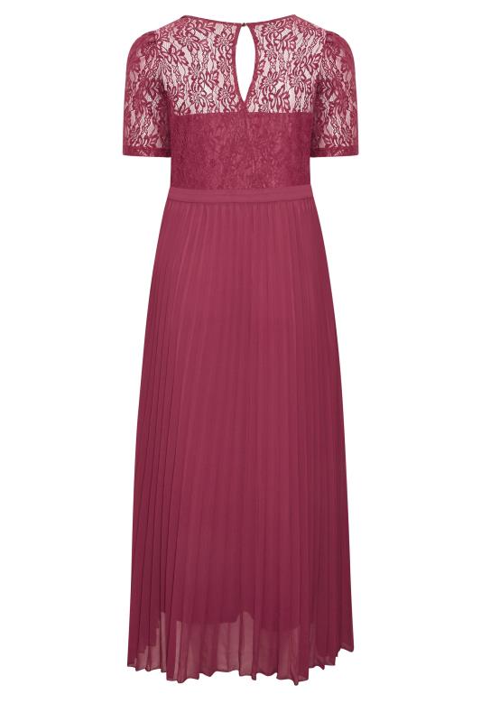 YOURS LONDON Plus Size Burgundy Red Lace Puff Sleeve Pleated Maxi Dress | Yours Clothing 7