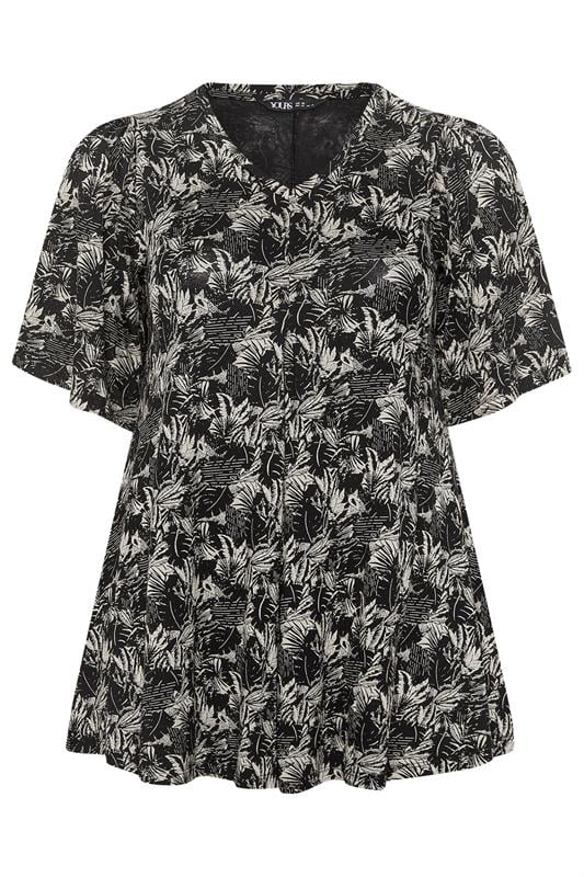 YOURS Plus Size  Black Palm Leaf Pleat Front Top | Yours Clothing 5