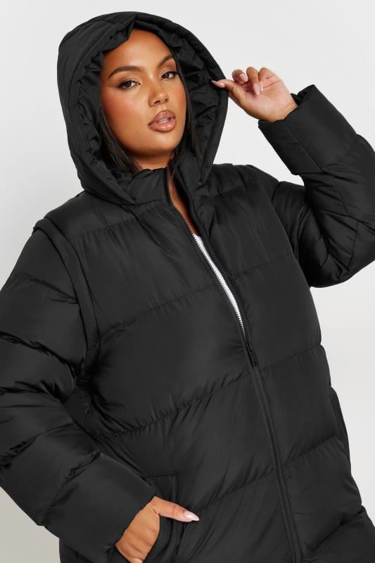 YOURS Plus Size Black Padded 2 in 1 Puffer Coat Gilet Yours Clothing