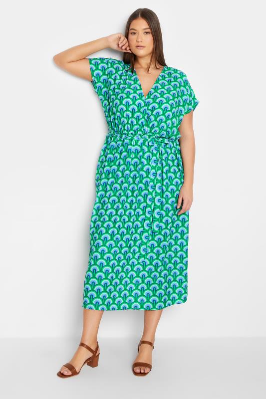 LTS Tall Women's Green Geometric Print Midi Wrap Dress | Long Tall Sally 2