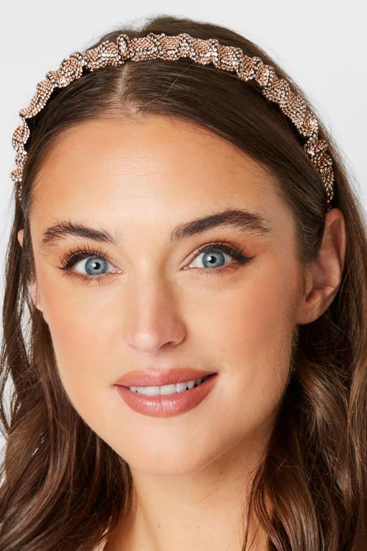 Rose Gold Diamante Ruched Headband | Yours Clothing 1