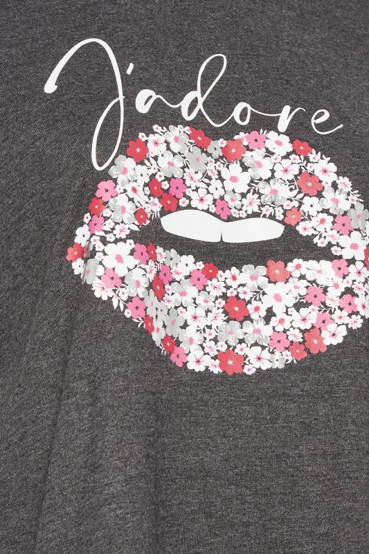 YOURS Plus Size Charcoal Grey 'J'adore' Lips Foil Print T-Shirt | Yours Clothing  5