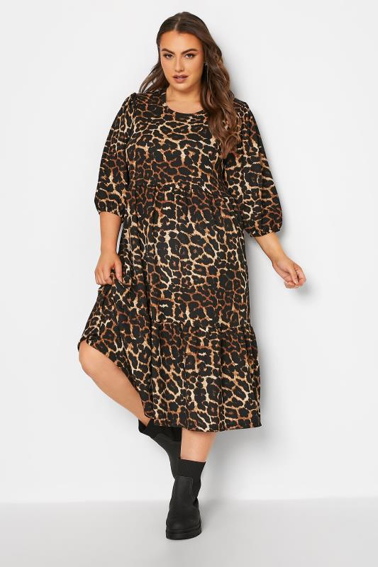 Plus Size Black Leopard Print Fril Hem Dress | Yours Clothing 1