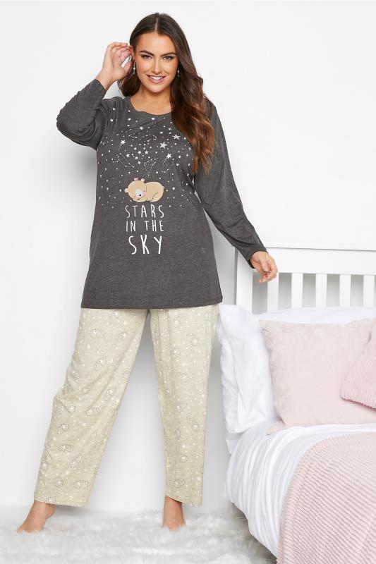 Plus Size  YOURS Curve Grey Star Gazing Bear Pyjama Set