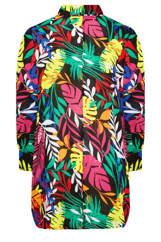 YOURS Plus Size Black Tropical Print Crinkle Beach Shirt | Yours Clothing 7