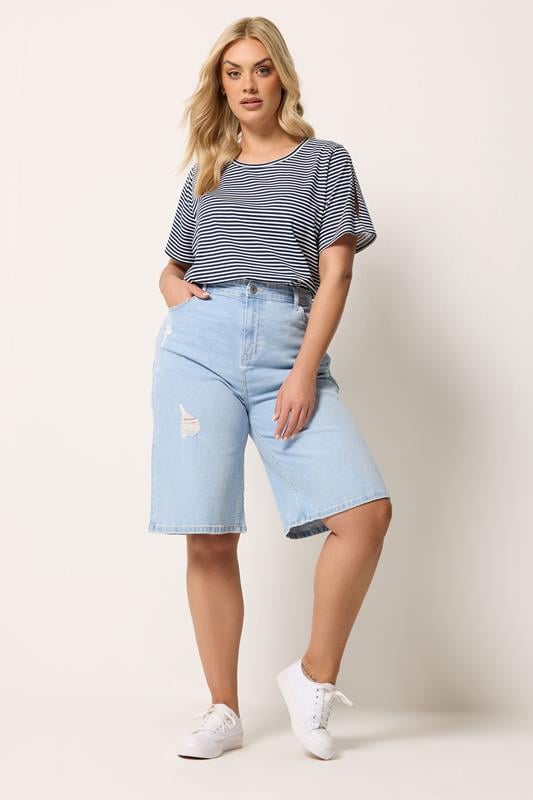 YOURS Plus Size Navy Blue Stripe Swing Top | Yours Clothing 2
