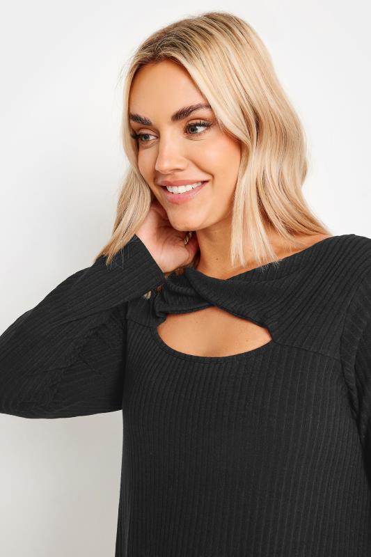 YOURS Curve Black Twist Front Ribbed Swing Top | Yours Clothing 4