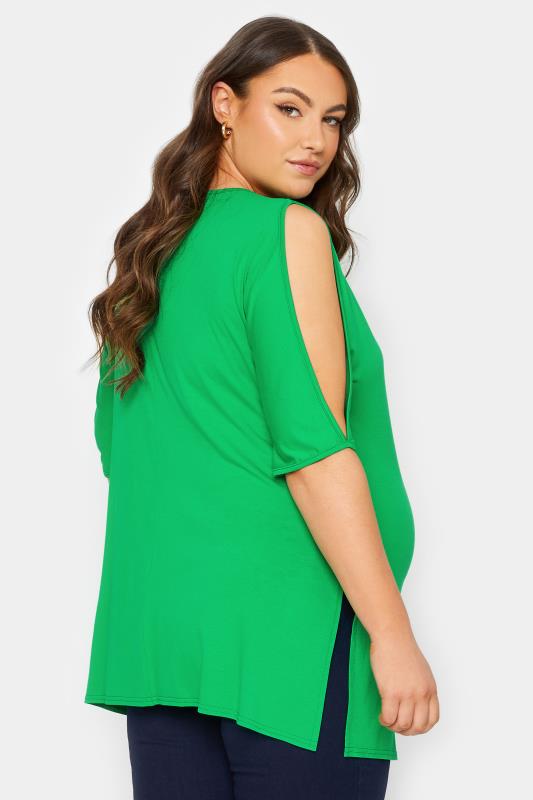 BUMP IT UP MATERNITY Plus Size Green Cold Shoulder Split Hem Top | Yours Clothing 3