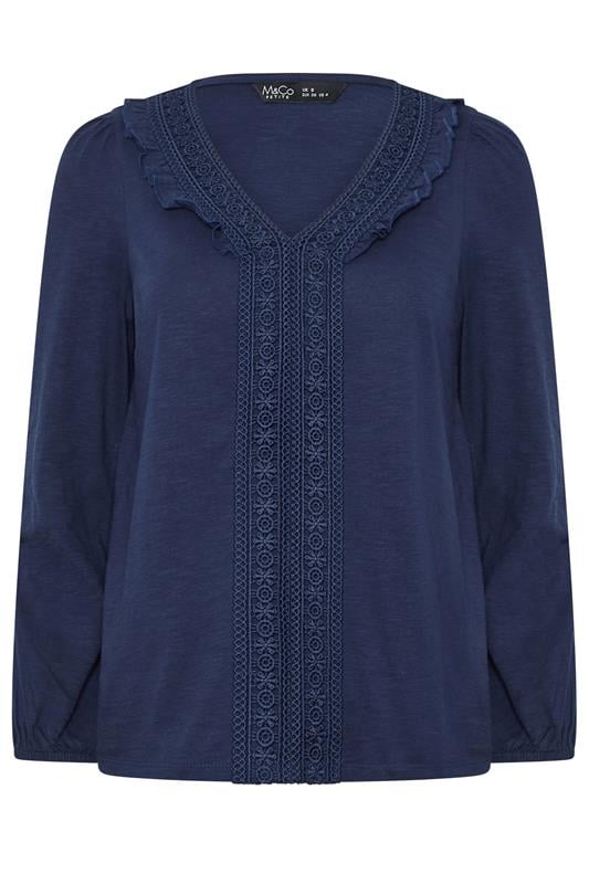 M&Co Petite Navy Blue Frill Cotton Blouse | M&Co 5