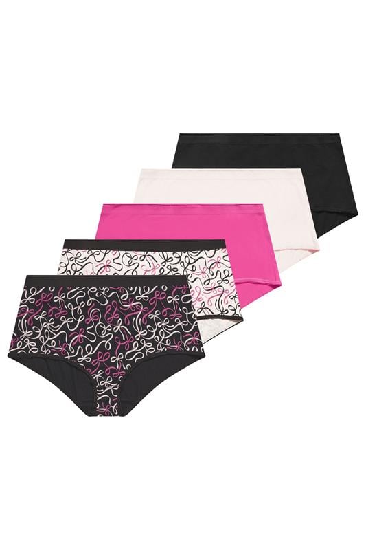  YOURS pack de 5 bragas de cobertura completa negras con estampado de lazo