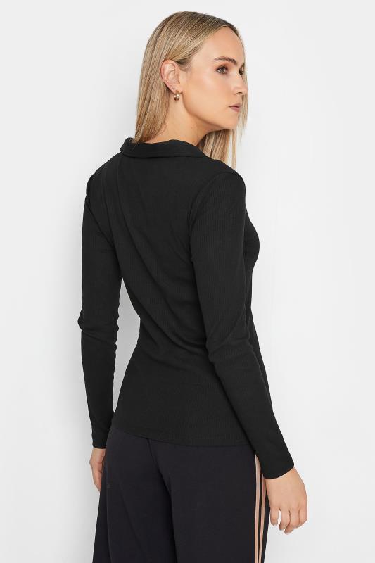 LTS Tall Black Ribbed Button Detail Collared Top | Long Tall Sally 4