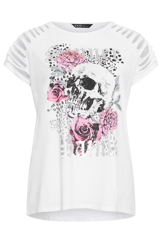 YOURS Plus Size White Skull Print Cut Out Raglan Top | Yours Clothing 5