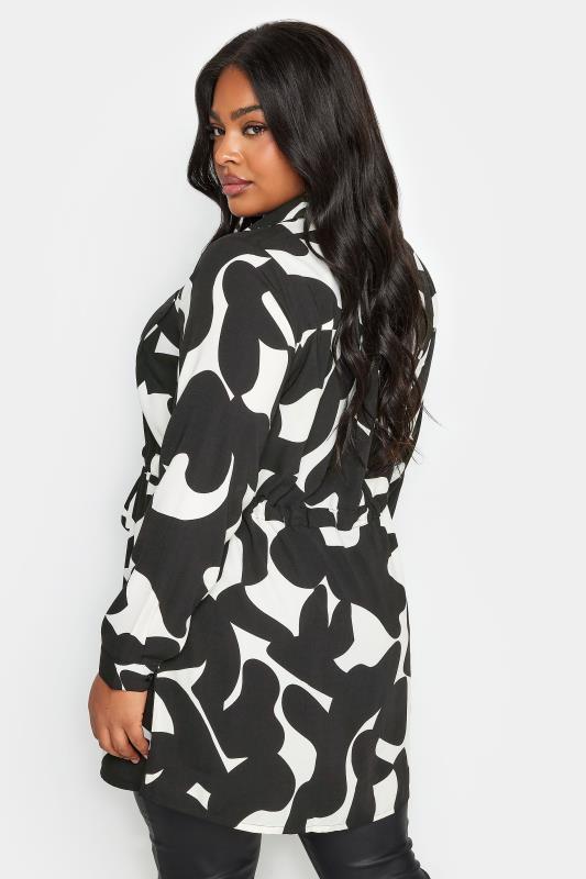 YOURS Plus Size Black & White Abstract Print Utility Tunic Shirt | Yours Clothing 4
