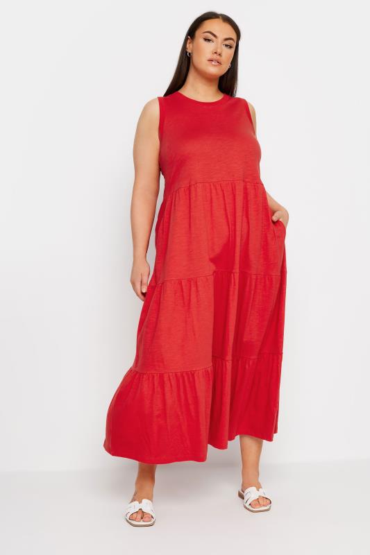YOURS Plus Size Red Tiered Midaxi Dress | Yours Clothing 1