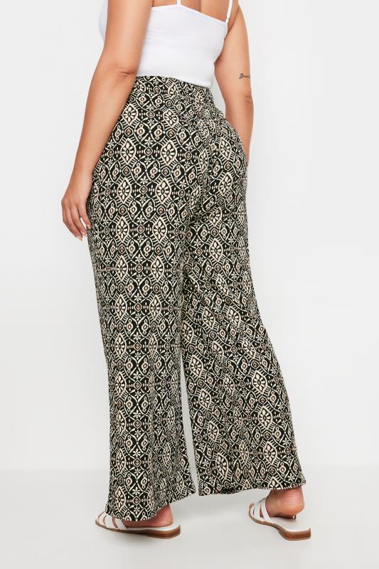 YOURS Plus Size Black Tile Print Textured Wide Leg Trousers | Yours Clothing 3