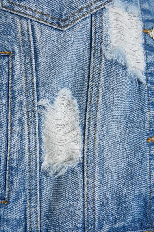 Petite Mid Blue Distressed Denim Jacket | PixieGirl 6