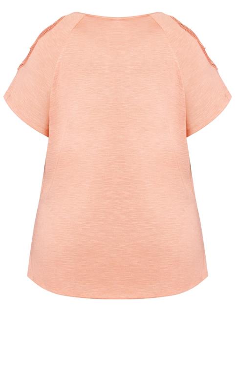 Evans Pink Crochet Detail Cold Shoulder T-Shirt 5