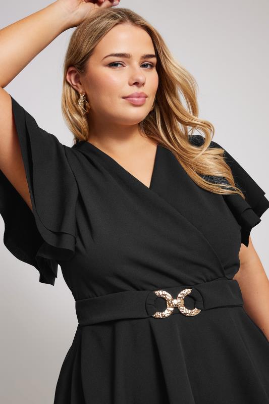 YOURS LONDON Plus Size Black Buckle Detail Peplum Top Yours Clothing