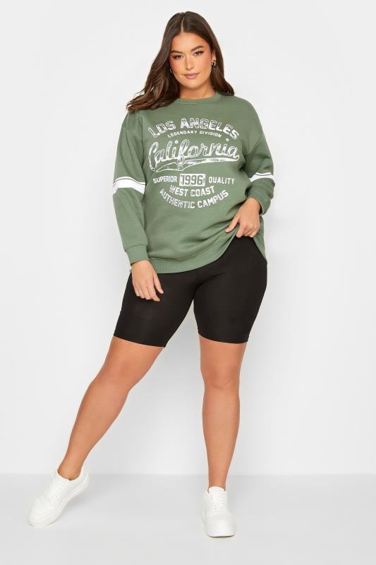 YOURS Plus Size Curve Khaki Green 'California' Slogan Sweatshirt | Yours Clothing  2