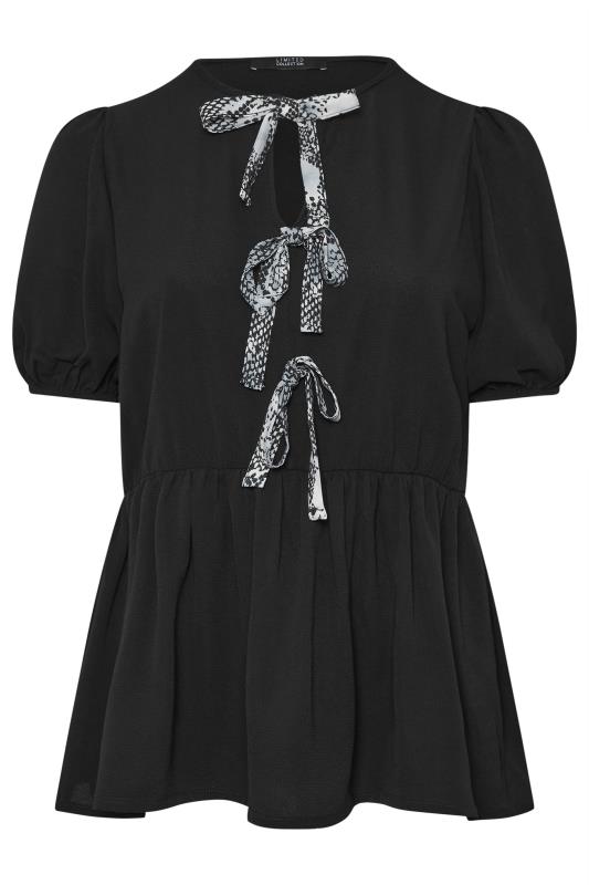 LIMITED COLLECTION Plus Size Black Snake Print Tie Front Top | Yours Clothing  6