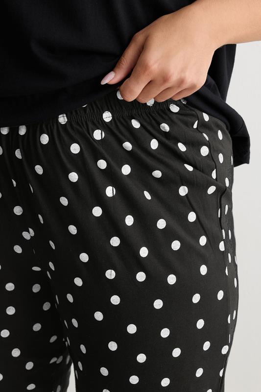 YOURS Plus Size Black Polka Dot Wide Leg Pyjama Cropped Bottoms | Yours Clothing 4