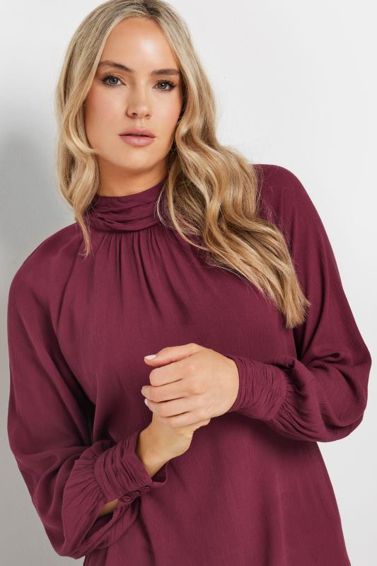  Tallas Grandes LTS Tall Burgundy Red High Neck Crinkle Top