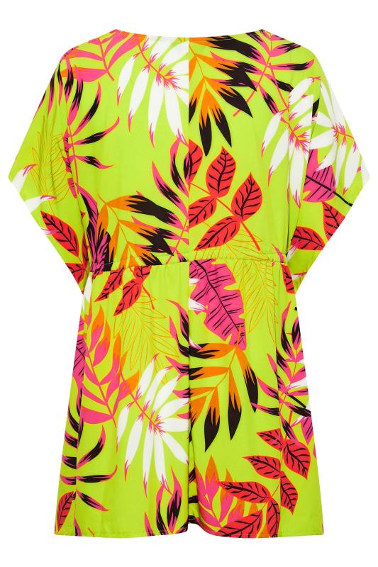 Plus Size Lime Green Tropical Print Tie Waist Top | Yours Clothing 7