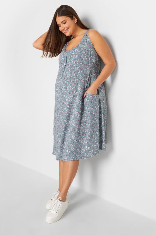 LTS Maternity Blue Floral Sleeveless Dress | Long Tall Sally 1