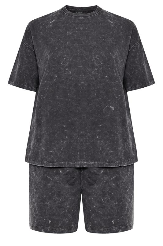 YOURS Plus Size Grey Acid Wash Sweat T-Shirt And Short Set | Yours Clothing 5