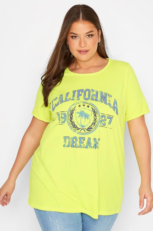 Plus Size Yellow 'California Dream' Slogan T-Shirt | Yours Clothing 1