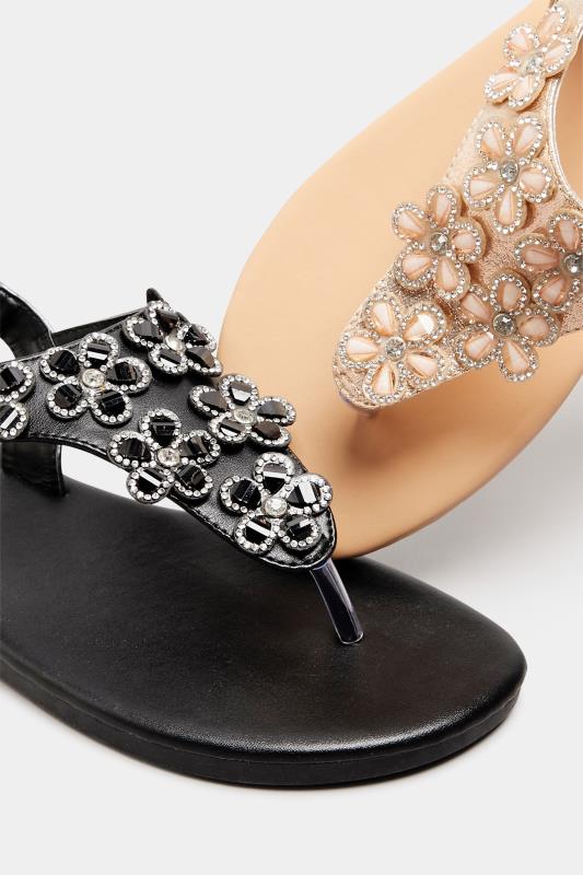 Plus Size Black Diamante Flower Sandals In Wide E Fit & Extra Wide EEE Fit | Yours Clothing 6