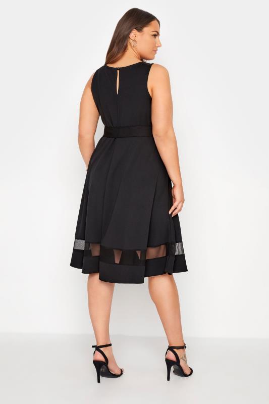 YOURS LONDON Plus Size Black Mesh Panel Skater Dress | Yours Clothing 3