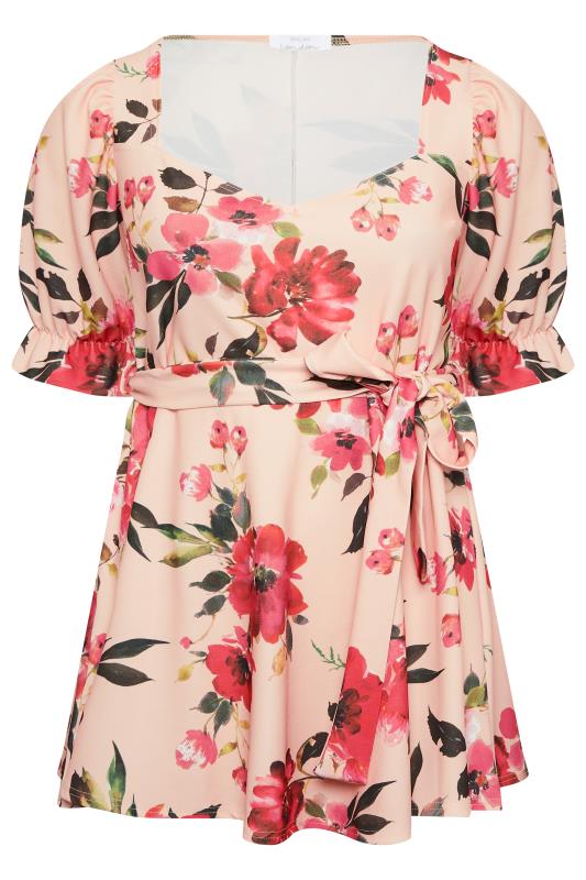YOURS LONDON Plus Size Light Pink Floral Print Peplum Top | Yours Clothing  6