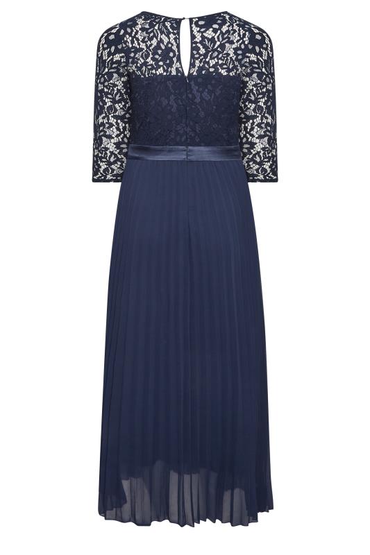 Plus Size YOURS LONDON Curve Navy Blue Lace Pleated Maxi Dress | Yours Clothing  7