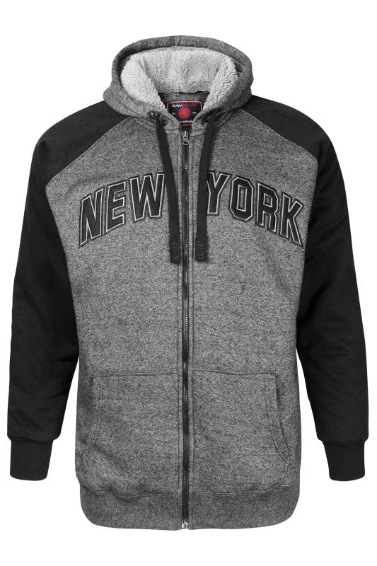 KAM Charcoal Grey Fleece Lined NYC Zip Through Hoodie_F.jpg
