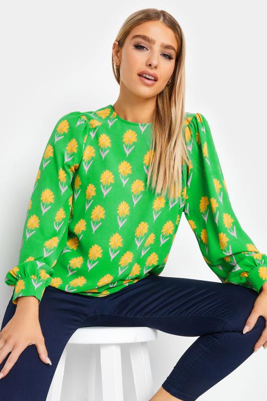 Women's  M&Co Green Floral Print Long Sleeve Blouse