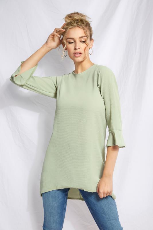 LTS Tall Sage Green Flute Sleeve Tunic Top 5