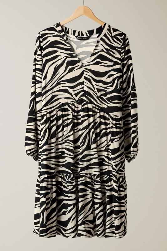 EVANS Plus Size Black & White Tiered Zebra Print Midi Dress | Evans 6