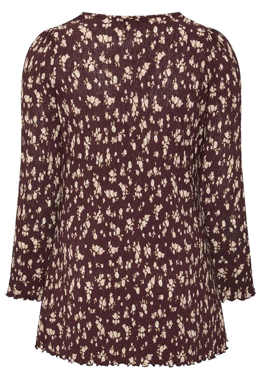 YOURS Plus Size Chocolate Brown Ditsy Floral Tunic Top | Yours Clothing 2