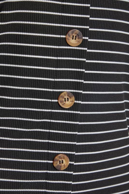 Petite Black Stripe Print Button Down T-Shirt 5
